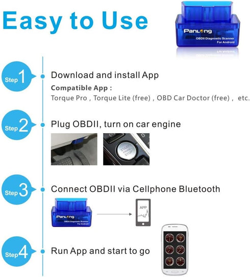 Panlong OBD2 Scanner Bluetooth OBDII Diagnostic Tool Car Code Reader Turn Off Check Engine Light Support Android Torque App......