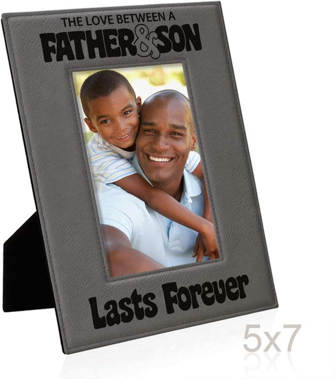 KATE POSH The Love Between a Father & Son is Forever Engraved Leather Picture Frame, Father of The Groom, Best Dad Ever, First Father's Day, Daddy...