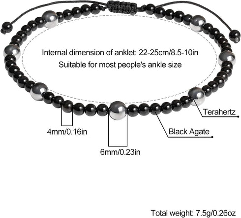 Black Agate/Terahertz Adjustable Ankle Bracelets for Women Spiritual Real Crystals Beaded Anklet Handmade Beach Foot Simple Jewelry...