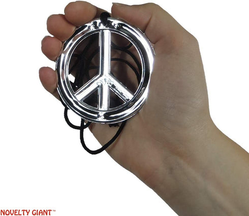Peace Sign Pendant Necklace 70's Hippie Costume Silver, Black...