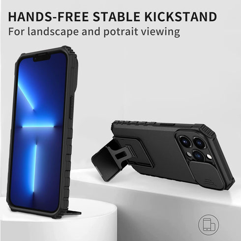 for iPhone 13 Pro Case with Slide Camera Cover, ArmourSilicone TPU Bumper Tough PC Cover with Kickstand, Military Shockproof Absorption Protective...