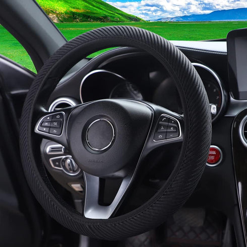 Breathable Stretch Elastic Steering Wheel Cover, Cool in Summer and Warm in Winter, Soft Microfiber Ice Silk Cloth Fabric, Universal 14.5-15 in, F...