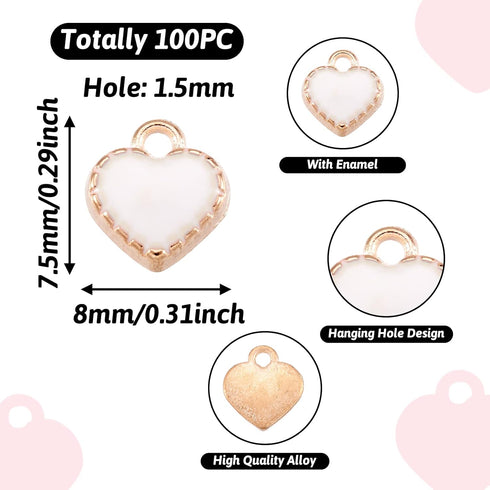 KISSITTY 100pcs Alloy White Heart Enamel Charms Light Gold Edge Plated Pendants for Necklace Bracelet Dangle Charm Jewelry Making...