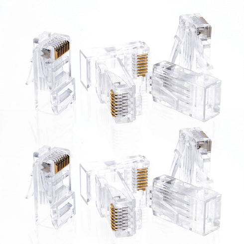 Cat5e RJ45 Modular Plugs, 8P8C UTP Ethernet Crimp Connectors, Solid or Stranded Cable Ends, Gold-Plated Contacts (100 Pack)...
