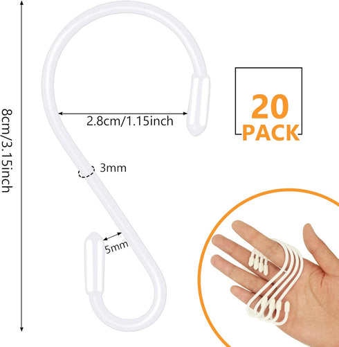 20 Pack 3.15 Inch S Hooks Stainless Steel Hanging Hooks Heavy Duty S Hooks for Hanging Kitchenware, Pots, Pans, Plants, Clothes, Towels in Kitchen...