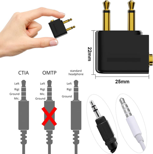 Airplane Headphone Adapter, Gold Plated Dual 3.5mm Male to 3.5mm Female Airplane Headphone Adapter for Audio Jack to Plug Air Plane Flight Connect...