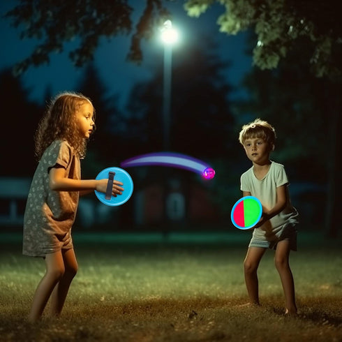 Kids Toys - Glow in The Dark Outdoor Games, Toss and Catch Ball Set with Light Up Ball, Outdoor Toys for Kids Ages 4-8, Upgraded Paddle Ball Games...