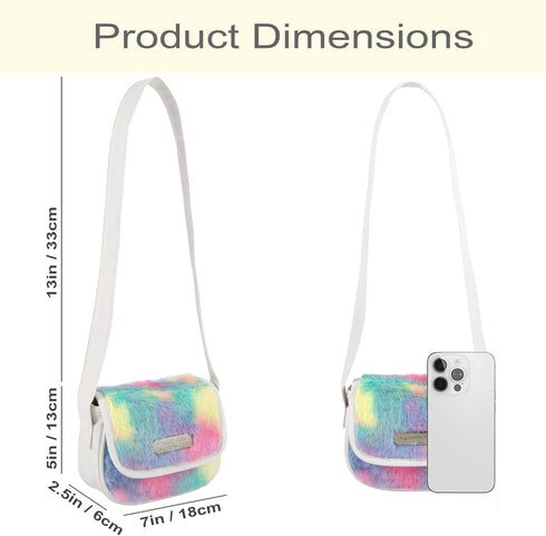 Jessica Simpson Fluffy Cute Vegan Leather Crossbody Bag Mini Coin Purse Wallet (Fuzzy Rainbow)...