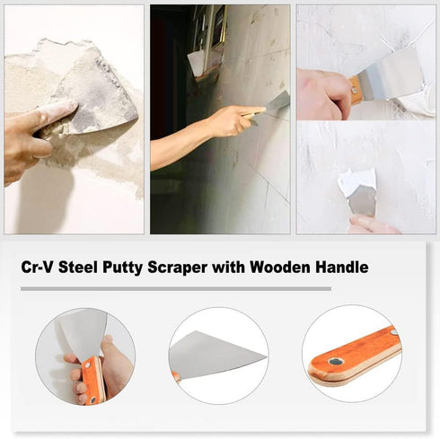 Utoolmart Putty Knife Scraper 5 Inch Carbon Steel Stiff Putty Knives with Wooden Handle for Taping Paint Wall Floor Tile...