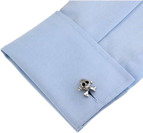 Skull Black Enamel Copper Skeleton Cufflinks for Mens...