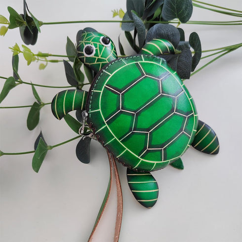 1 Pcs Leather Zipper Coin Purse Turtle Shaped Wallet, Wrist Bag,Hand Bag,Coin Organizer, Change Holder,Card Case, Mini Leather Zipper Storage Bag ...