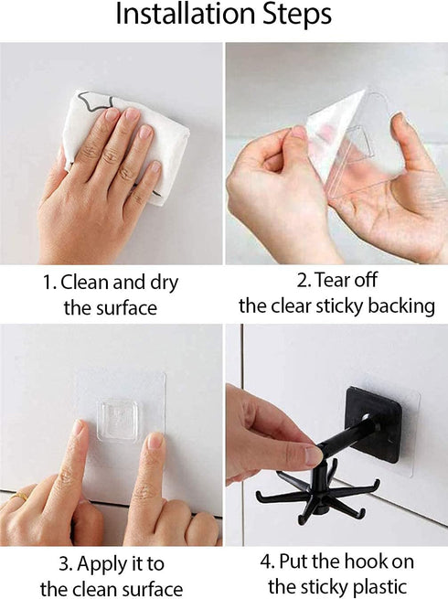 Hanging Utensil Holder Hooks Kitchen Utensil Hanger Wall Mount 360 Degrees Rotating Folding Hook Self Adhesive Hook Utensil Rack with 6 Hooks for ...