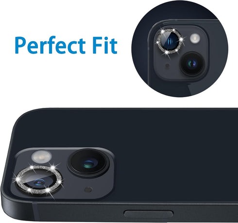 Compatible with iPhone 13 Mini & iPhone 13 Camera Lens Protector, Bling Glitter 9H Tempered Glass Camera Cover Anti Scratch Shockproof Screen Prot...