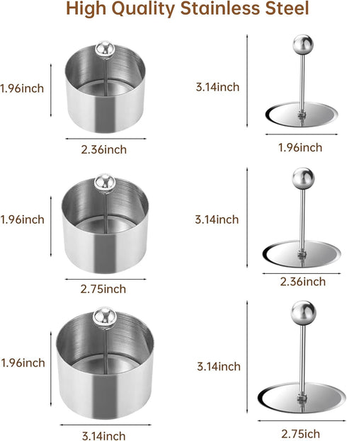 Set of 3 - Round Stainless Steel Cake Rings, Mousse Cake Ring Mold with Press Set...