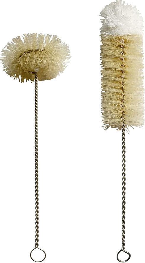 Coralpearl Stainless Steel Soda Bottle Cleaning Brush Set Natural Boar Bristle Wool Tip Long Handle, Flexible Bendable Thick Wire Cleaner for Narr...