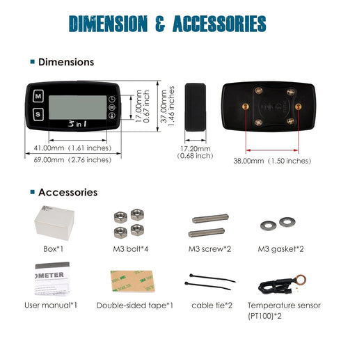 Runleader Digital Engine Temperature Gauge Volt Meter,Programmable Alert Reminder,Clock Display,Backlight Mode Selection for Generator Motorcycle ...