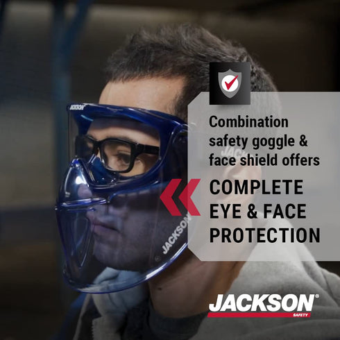 Jackson Safety GPL500 Safety Goggles with Flip Up/Detachable Blue Face Shield - Eye Protection Goggles Over Glasses for Men & Women - Anti-Fog, Cl...