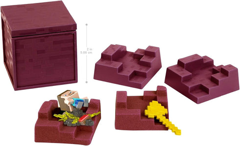 Minecraft Mini Mining Set Nether Nap Steve Figure and Environment Accessory with Moldable Sand for Added Creativity, Creative, Hands-on Biome Buil...