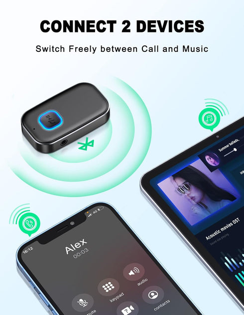 COMSOON Bluetooth AUX Adapter for Car, Noise Reduction Bluetooth Receiver for Music/Hands-Free Calls, Wireless Audio Receiver for Home Stereo/Spea...