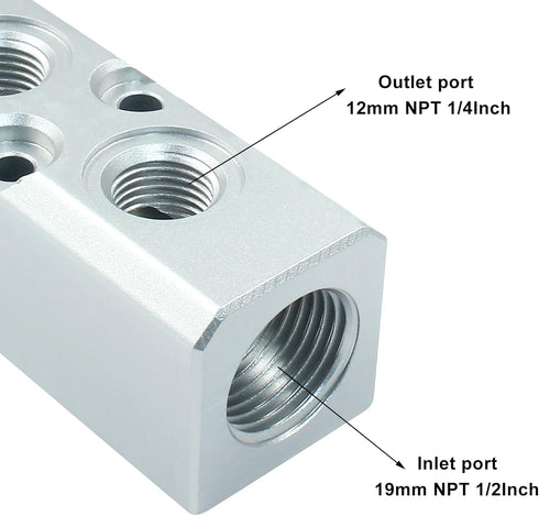 2 Way Pneumatic Manifold Air Distribution Block, G1/2 Supply Port, G1/4-Inch Output Port, Pneumatic Air Compressor Manifold Fitting...