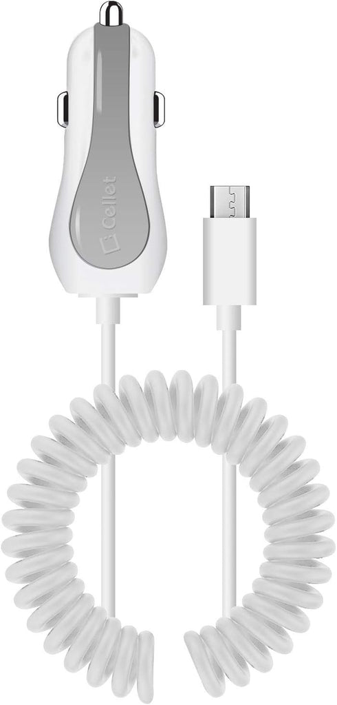 Cellet Fast Charging 2.4 Amp Dual USB Car charger with 6ft micro USB Cable compatible for LG Aristo 2 Plus Enlighten Optimus Slider Zip Exalt LTE ...