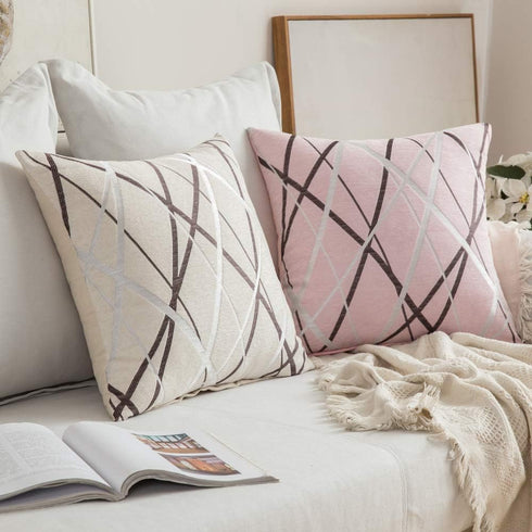 MIULEE Pack of 2 Decorative Throw Pillow Covers Cute Woven Textured Chenille Cozy Modern Concise Soft Beige Square Cushion Shams for Bedroom Sofa ...