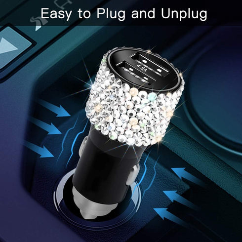 Otostar Dual USB Car Charger, 4.8A Output, Bling Crystal Diamond Car Decorations Accessories Fast Charging Adapter for iPhones Android iOS, Samsun...