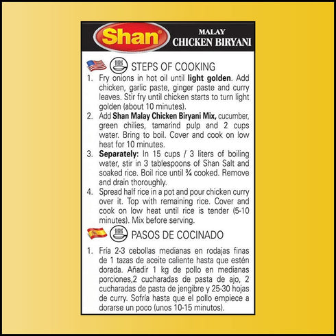 Shan - Malay Chicken Biryani Seasoning Mix (60g) - Spice Packets for Chicken Layered Pilaf (Pack of 6)...