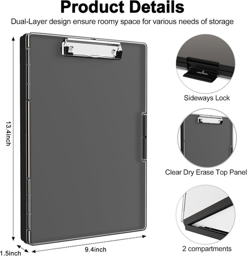 Clipboard with Storage, 8.5x11" Clip Boards with 2 Storage Case and A4 Paper Folder, Clear Dry Erase Top Panel, Heavy Duty Plastic, Folio & Side-O...