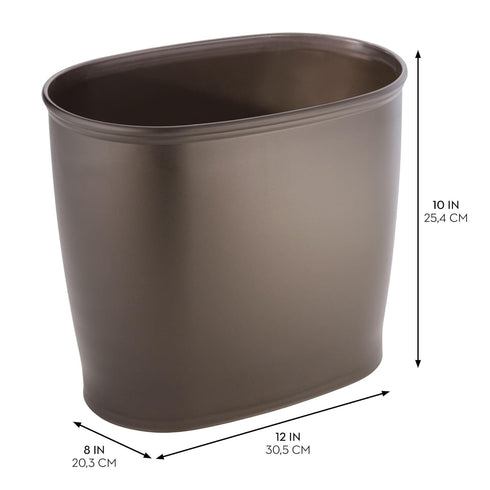 IDesign Oval Plastic Trash Can for Bath, Bedroom, Office - The Kent Collection – 12" x 8" x 10", Bronze...