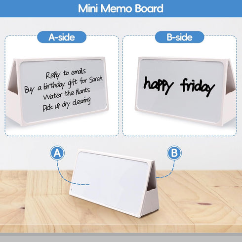 Mini Desktop Double-side Dry Erase Board, Foldable Double-side Stand-up Whiteboard with Dual-tip Marker (Two Board)...