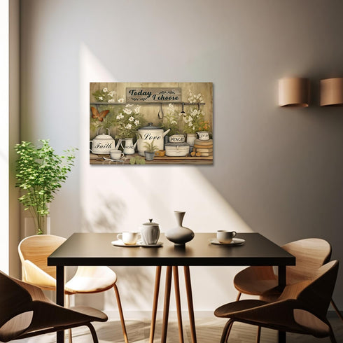 CXHOSTENT Farmhouse Kitchen Wall Art Rustic Flower Canvas Prints Country Tableware Pictures Wall Decor Farm Positive Quotes Painting Gift For Chri...