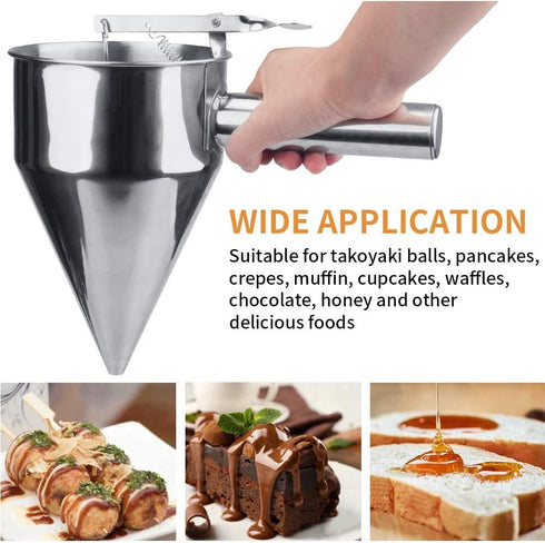 MyLifeUNIT Stainless Steel Pancake Batter Dispenser, Funnel Dispenser with Stand for Takoyaki and Baking...