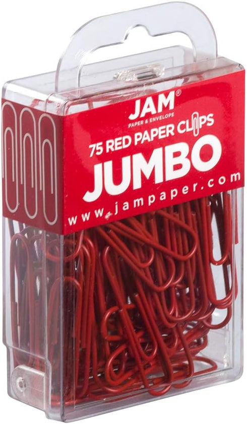 JAM PAPER Colorful Jumbo Paper Clips - Large 2 Inch - Red Paperclips - 75/Pack...
