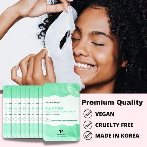 Plumping Face Masks (10-Pack) Korean Skincare Infused with Collagen, Snow Jelly, Panthenol, Niacinamide & Ceramide - Volumizing Solution for Fulle...