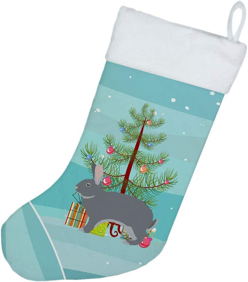 Caroline's Treasures BB9333CS Giant Chinchilla Rabbit Christmas Christmas Stocking, Teal Fireplace Hanging Stockings Christmas Season Party Decor ...