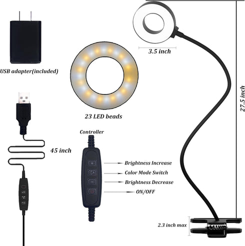 KBG Desk Lamp Clip on Light, 3 Color Modes & 10 Brightness Flexible Gooseneck Desk Lamp, Eye Protection Desk Light for Kids Reading Book in Bed at...