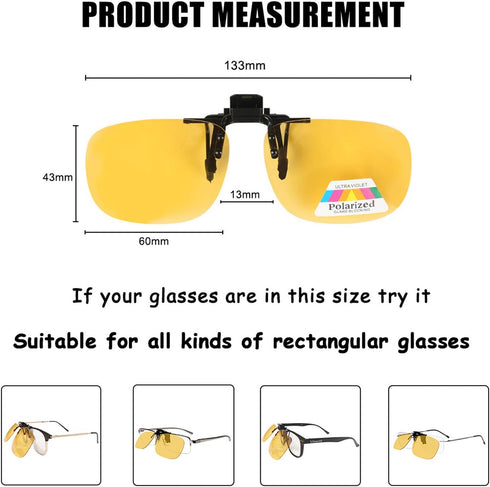 FONHCOO Clip-on Night Driving Sunglasses 2 Pack Night Vision Glasses Lens over Prescription Glasses for Women Men (2 × Night Driving Lens)...