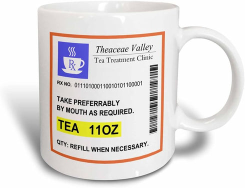 3dRose "Funny Tea Prescription Humorous Prescribed Cup Of Tea Joke Medicine" Mug, 11 oz, NULL...