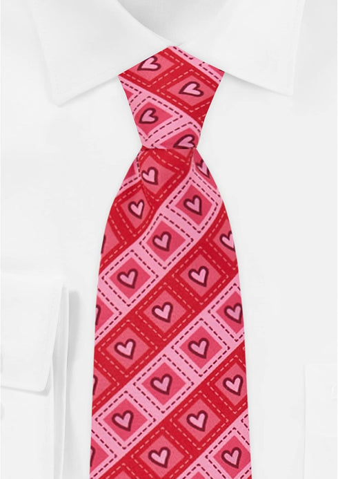 Jacob Alexander Men's Happy Valentine's Day Diagonal Striped Hearts in Squares Pattern Regular Length Neck Tie...
