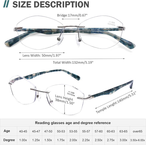 AQWANO Rimless Computer Reading Glasses Women Fashion Designer Blue Light Blocking with UV400 Protect Clear Lens Pattern Frame Ladies Readers,2.0...
