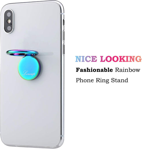 Rainbow Cell Phone Ring Stand Holder,Blue Multicolor Ring Grip Kickstand,360 Rotation Metal Finger Ring for Almost All Phones,Pad...