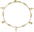 Christian Religious Spiritual Beads Bells Dangle Charm Multi Cross Anklet Ankle Bracelet For Women Teens 18K Gold Plated Brass 7.5, 10 Inch...