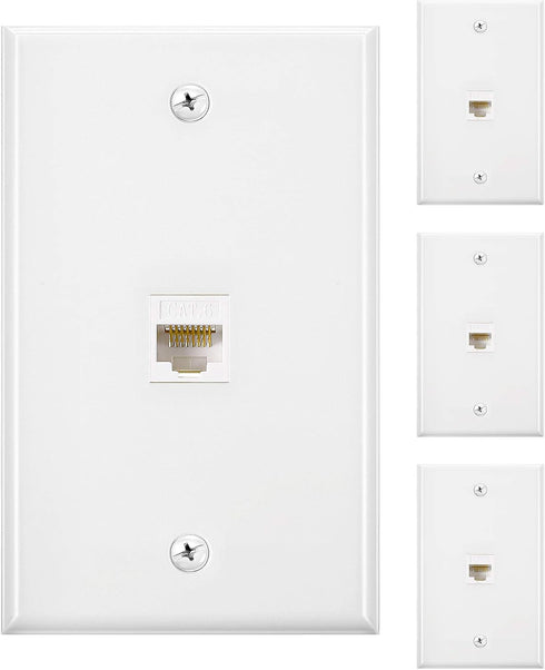 Weewooday 4 Pack Ethernet Wall Plate with Single Port, RJ45 Cat6 Female to Female Jack Inline Coupler Plates Ethernet Cable Faceplates(White,4 Pac...