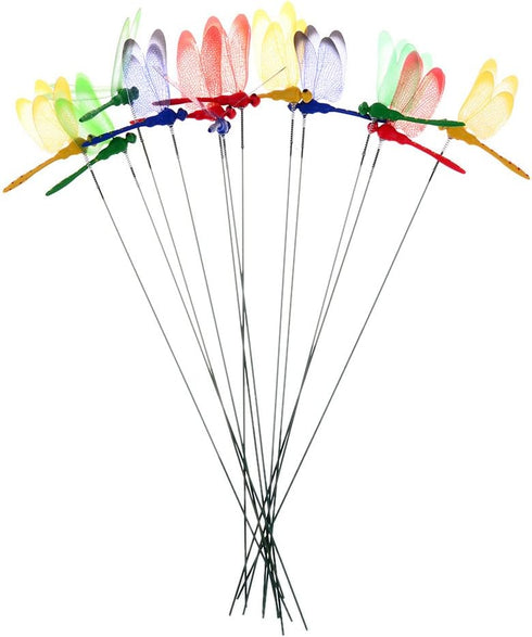 24pcs 3D Dragonfly Planter Dragonflies Garden Ornaments Patio Decoration 3D Dragonfly Garden Decor Dragonfly Stakes with Sticks...