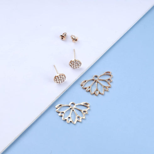 Vintage Lotus Flower Ear Jackets Earrings Crystal Flower Studs Earrings Gold Rhinestone Lotus Earrings Two Ways Front Back Earrings Jewelry for Wo...