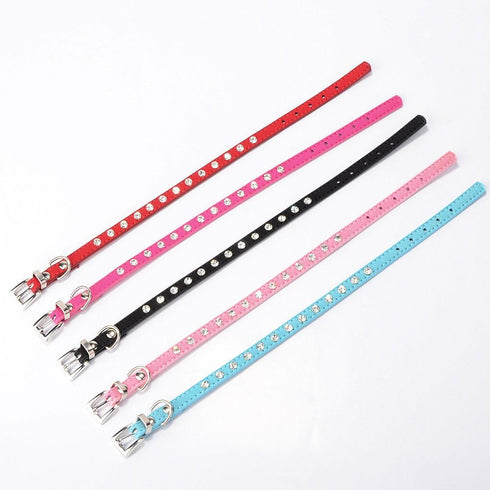 Pimaodog Cute Dazzling Sparkling Elegant Fancy Suede Leather 1 Rows Bling Rhinestone Crystal Jeweled Small Pet Cat Dog Puppy Collar (S:21-27CM, Da...