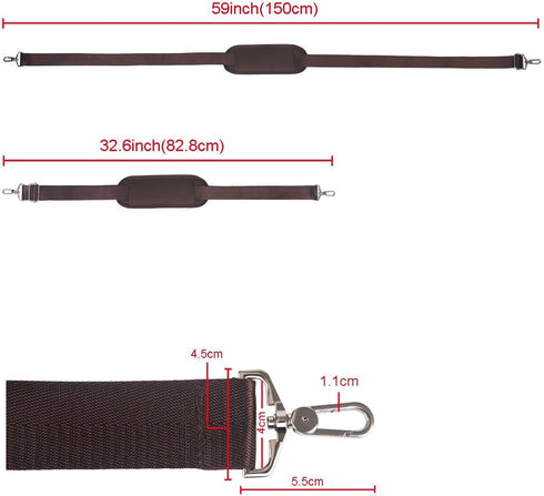 BOMKEE 59 Inch Universal Shoulder Strap Adjustable Bag Strap Replacement with Metal Swivel Hooks and Non-Slip Pad for Laptop Case Briefcase Messen...