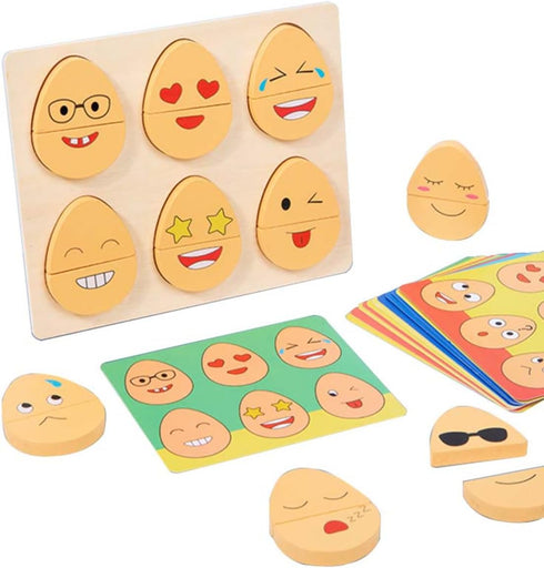 Montessori Wooden Face Expressions Matching Block Puzzle Educational Games Kids Emotion Matching Game Focus Training Parent-Child Interactive Toys...