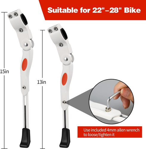 Bike Kickstand, White Kickstand with Allen Wrench, Premium Steel Bicycle Stand Fit for 22"-28" Bike (1 Pack, White)...